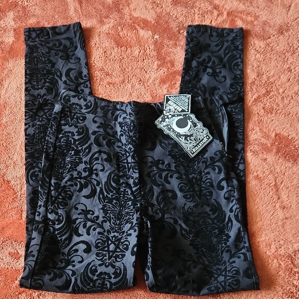 Killstar Black Velvet Patterned Pants NEW WITH TAGS!